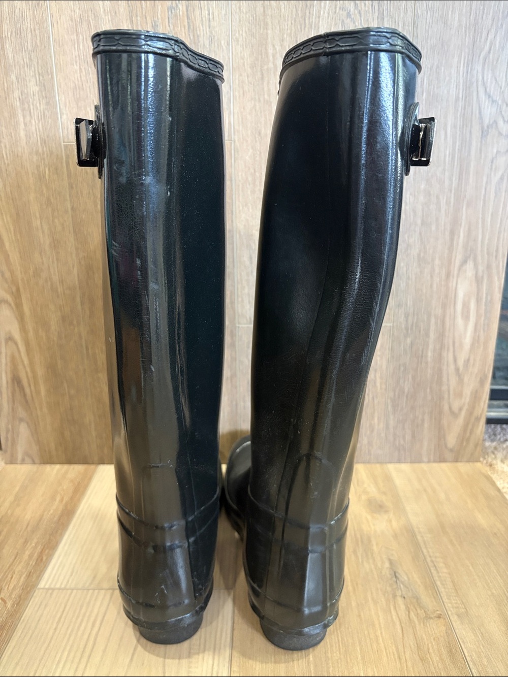 Hunter Original Black Tall Gloss Black Knee-High Rubber Rain Boots Size 8 - Picture 5 of 10